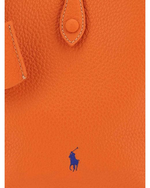 Polo Ralph Lauren Orange Leather Shoulder Bag With Engraved Logo