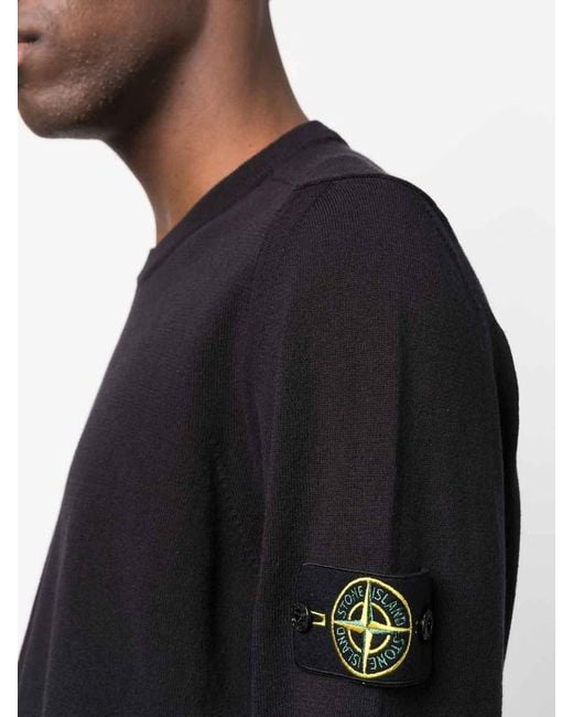 Stone Island Blue Crewneck Sweatshirt With Logo Patch for men