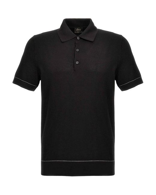 Brioni Black Textured Polo Shirt for men