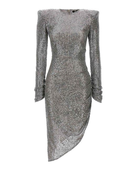 Elisabetta Franchi Gray Sequin Asymmetrical Dress