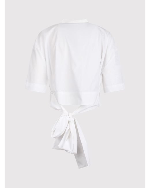 MSGM White Short Sleeve Crop Shirt With Bow
