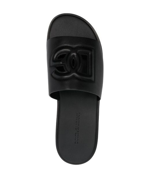 Dolce & Gabbana Black Leather Flat Sandals for men
