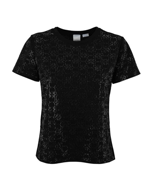 Pinko Black T-shirt With Logo Rhinestones