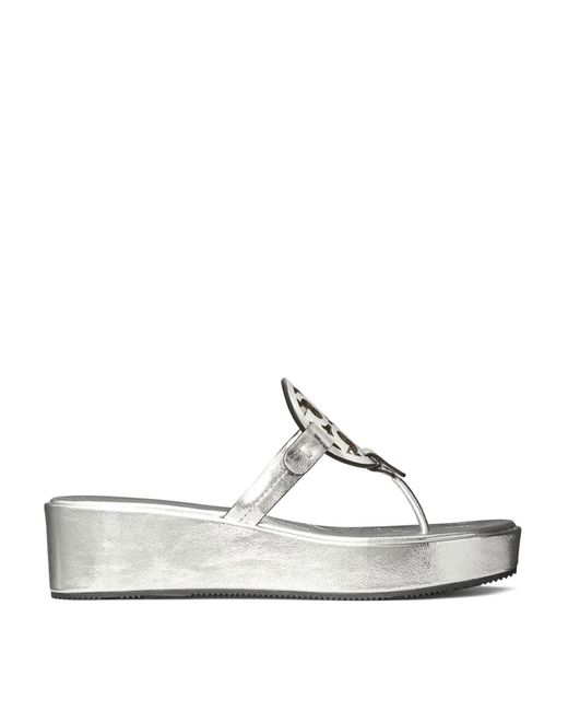 Tory Burch White Miller Wedge Thong Sandals