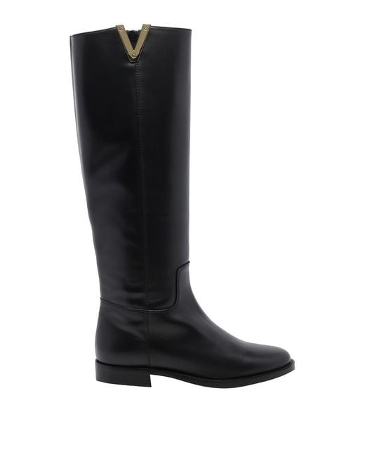 Via Roma 15 Black V Leather Boots