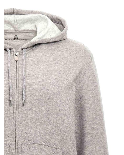 Brunello Cucinelli Gray Cotton Blend Hoodie for men