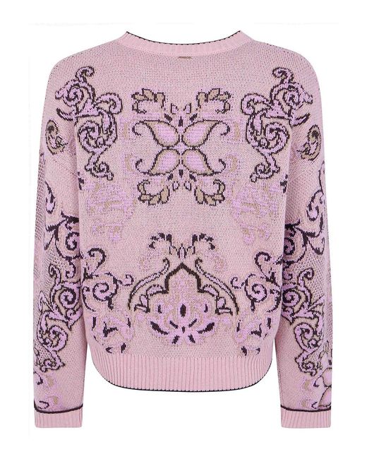 Twinset Pink Round Neck Jacquard Sweater