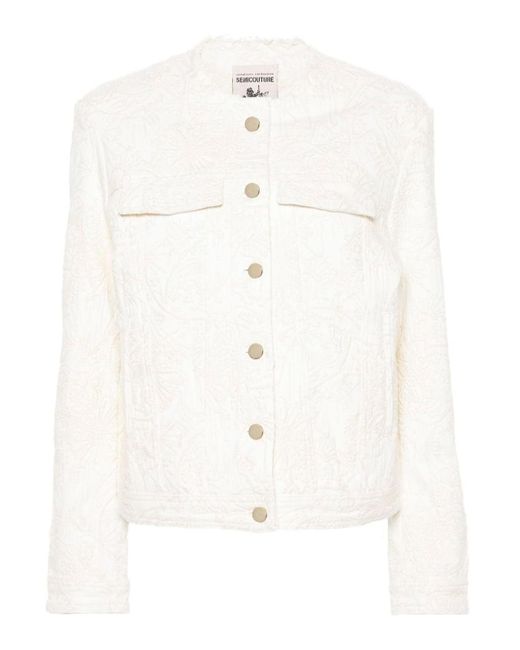 Semicouture White Catherine Embroidered Denim Jacket