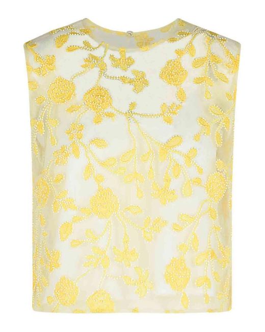 ROTATE BIRGER CHRISTENSEN Yellow Flower-Embroidered Beaded Top