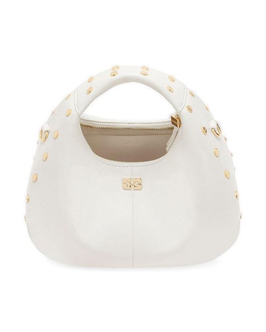 Ganni White Mini Hobo Bag With Studs