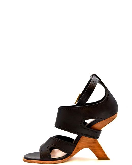 McQueen Black Leather Sandals