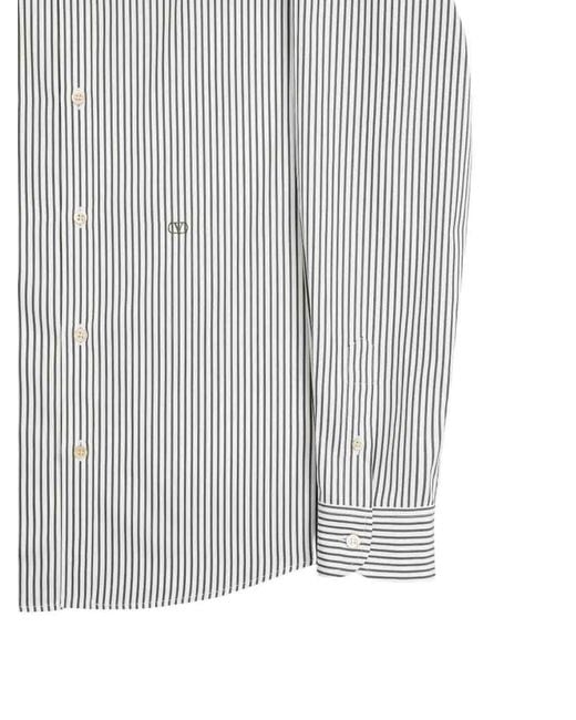 Valentino Garavani Gray Vlogo Embroidered Striped Cotton Poplin Shirt for men