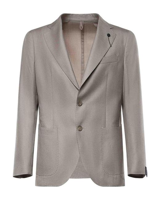 Santaniello Gray Single-Breasted Wool-Blend Blazer for men