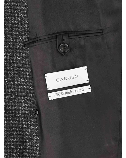 Caruso Black Double-Breasted Cashmere Coat for men