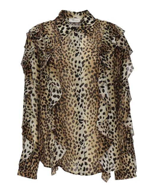 Blumarine Brown Georgette Shirt With Ruffles