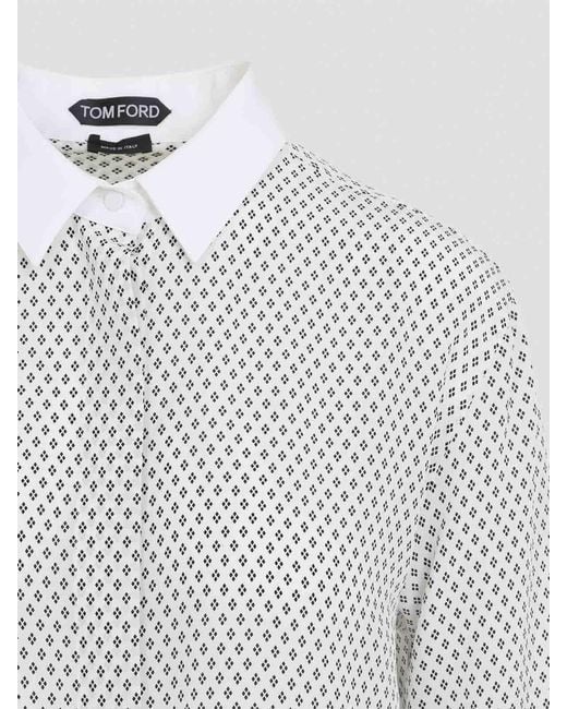 Tom Ford White Multi Argyle Printed Silk Shirt
