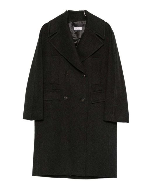 Alberto Biani Black Wool Double-Breasted Coat