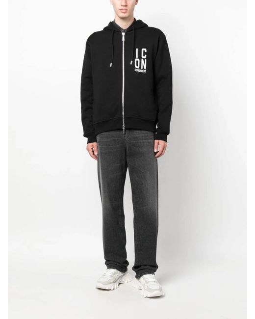 DSquared² Black Icon Logo-Print Zipped Hoodie for men