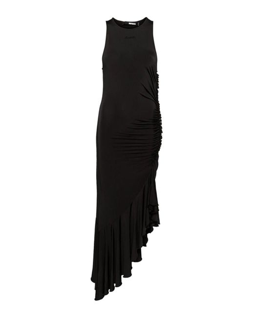 ROTATE BIRGER CHRISTENSEN Black Asymmetrical Midi Dress With Ruching