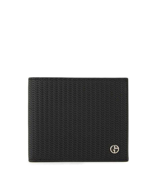 Giorgio Armani Black Printed Leather Bifold Wallet for men