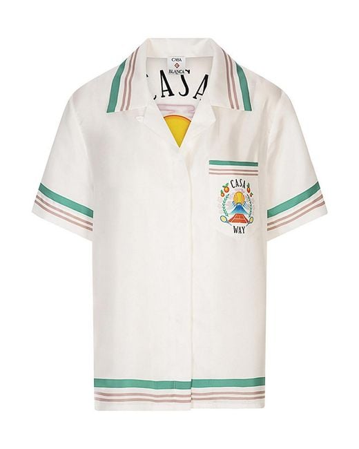 Casablanca White Printed Short Sleeve Silk Shirt