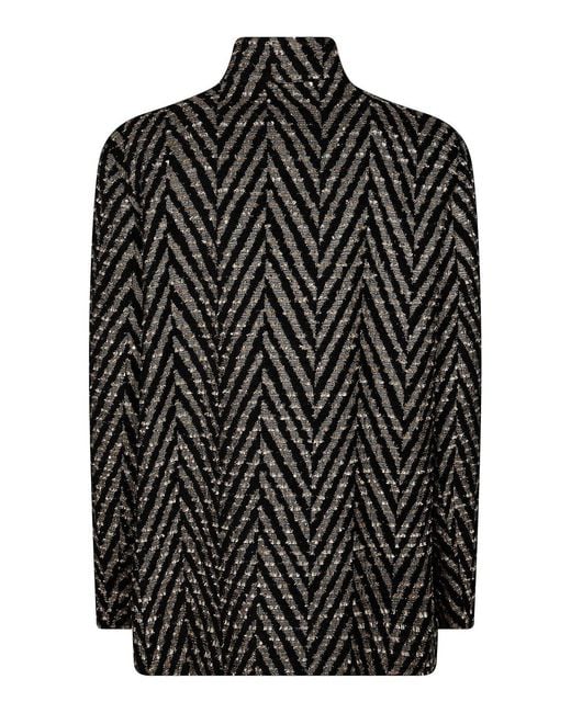 Forte_forte Black Chevron Jacquard Overzised Jacket