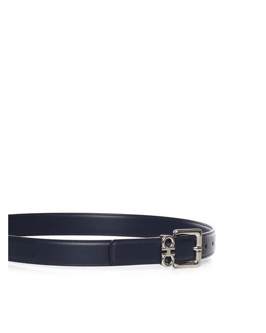 Ferragamo Blue Leather Belt With Double Gancini