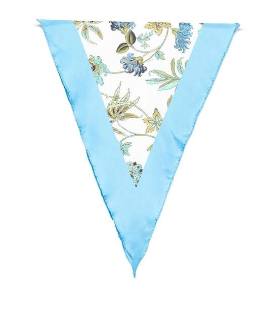 Fay Blue Light Triangular Scarf With Floral Print