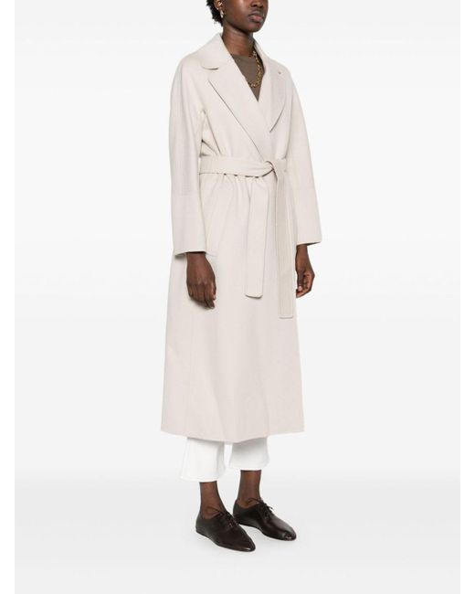 Max Mara White Wool Belted Coat