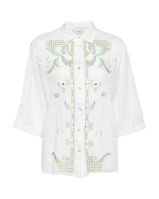 Forte Forte White Half-sleeved Voile Shirt With Eden Embroidery