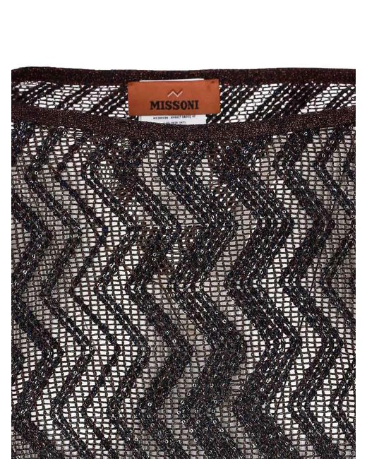 Missoni Black Zigzag Mesh Sequins Wide Sleeves Top