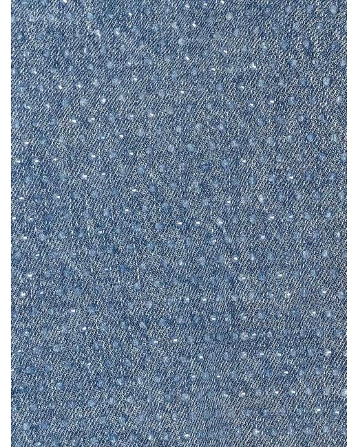 Self-Portrait Blue Rhinestone Denim Crop Top