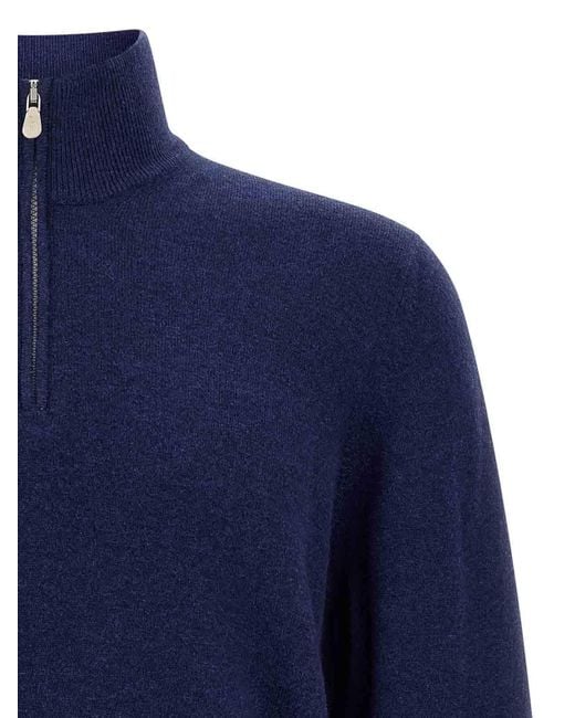 Brunello Cucinelli Blue Half-Zip Sweater for men