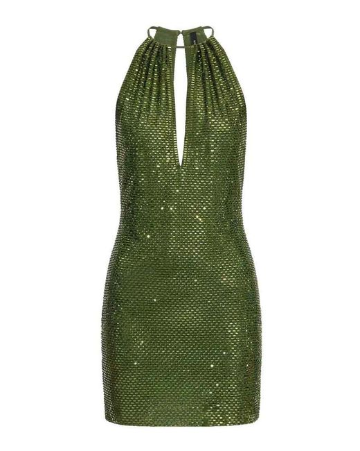 Self-Portrait Green Rhinestone Mini Dress