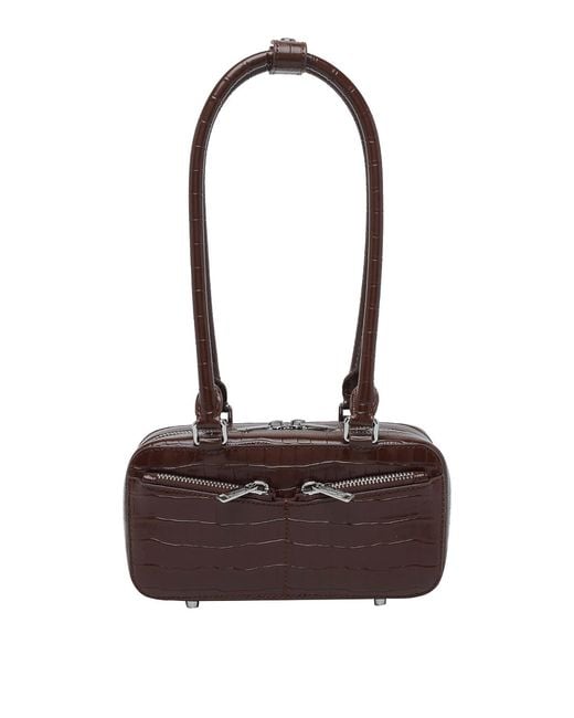 Self-Portrait Brown Mini Croc Leather Shoulder Bag