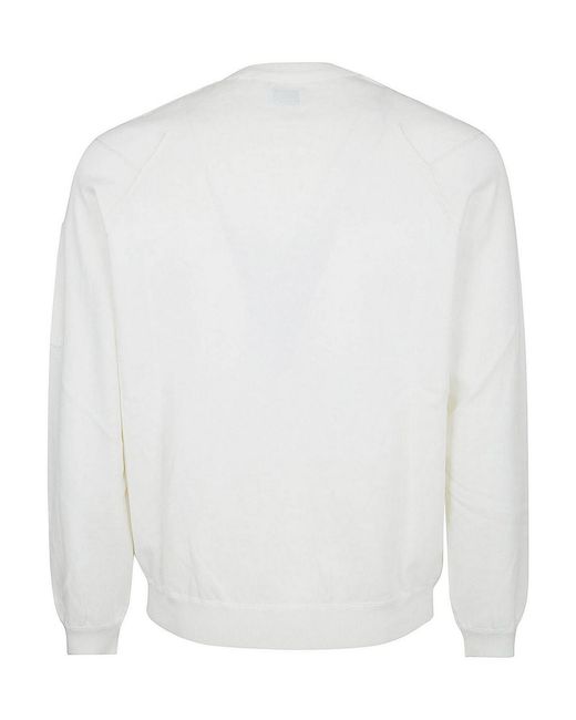 C P Company White Cotton Sea Island Crewneck Lens Knit for men