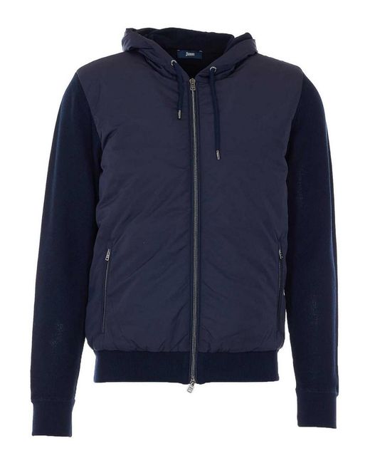 Herno Blue Nylon And Pique Knit Cardigan for men