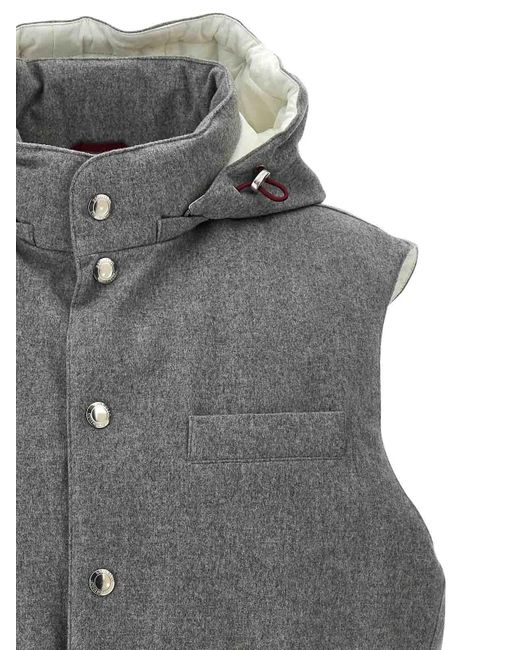Brunello Cucinelli Gray Padded Wool Vest for men