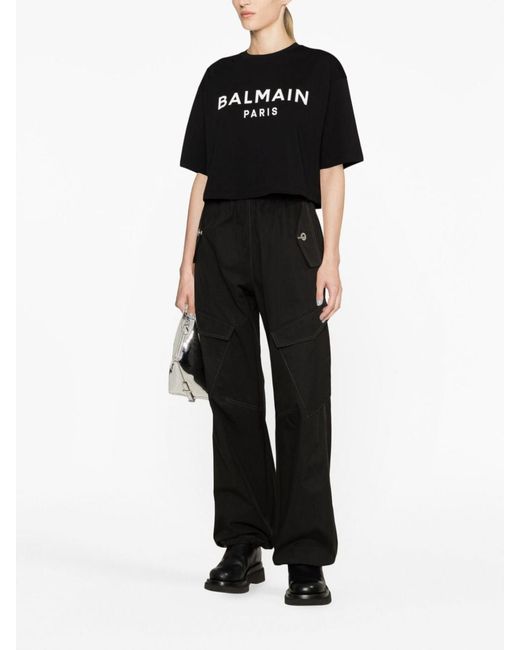 Balmain Black Logo Cropped Cotton T-Shirt