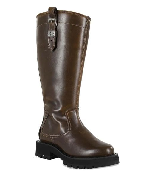Ganni Brown Studs High Boot Crinkle Oleatex