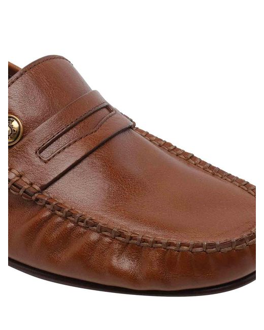 Versace Brown Rovere Guanto Leather Loafers
