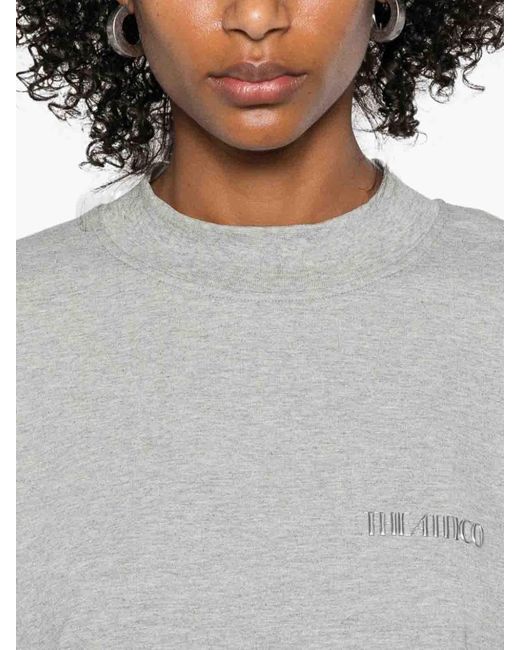 The Attico Gray Cotton Short Dress With A Crew Neck