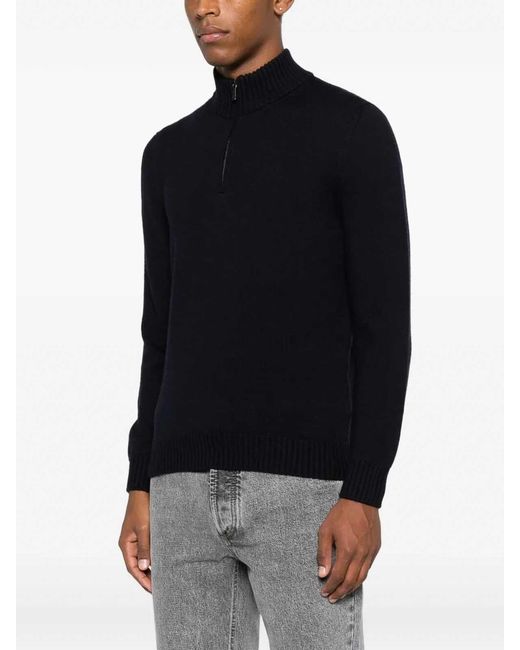 Drumohr Black Long Sleeve Mock-Neck Zip Sweater for men