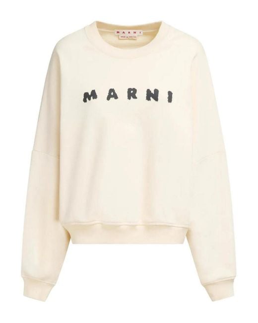 Marni Natural Logo Printed Drop Shoulder Sweatshirt