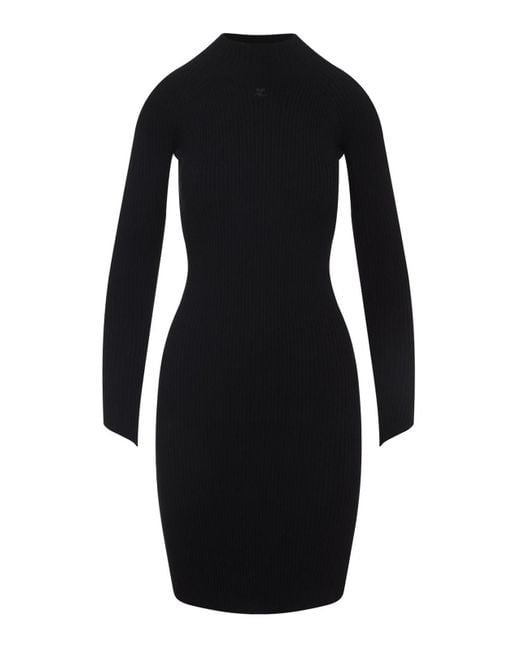 Courreges Black Circle Rib Mini Dress