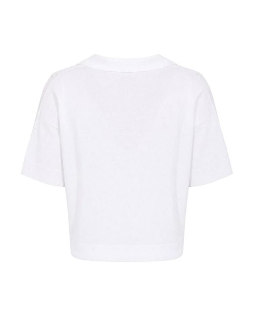 D. EXTERIOR White Cropped Perforated Polo Shirt