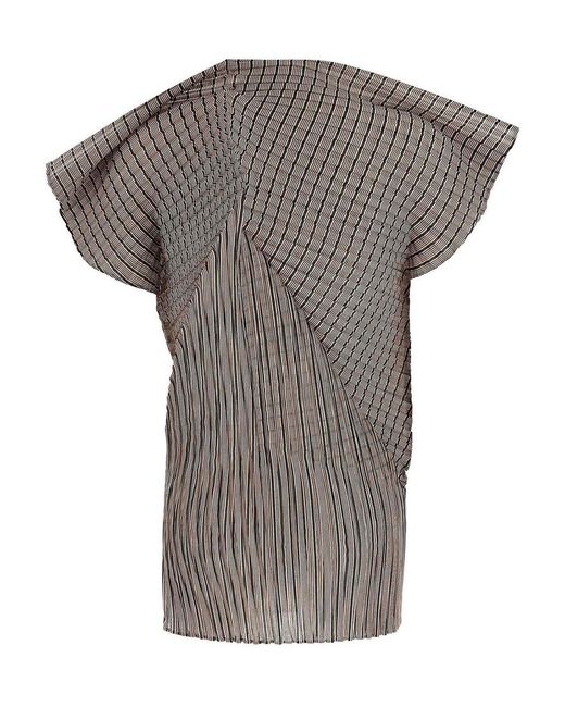 Issey Miyake Gray Generic Stripes (Machine Pleats) Top