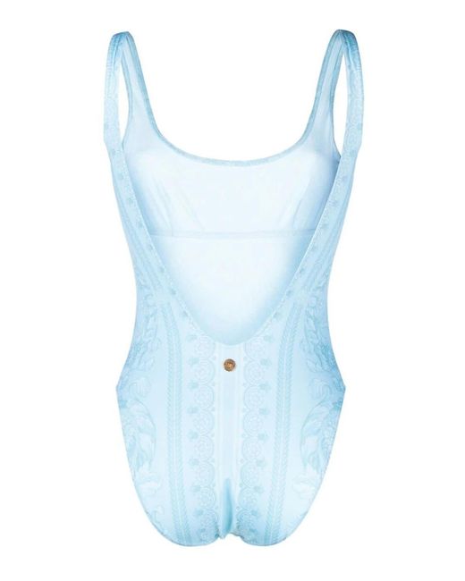 Versace Blue Barocco-print Swimsuit