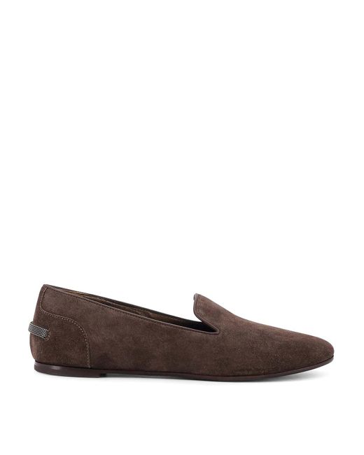 Brunello Cucinelli Brown Suede Moccasins With Mobile Details