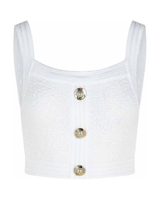 Balmain White Cotton Blend Top